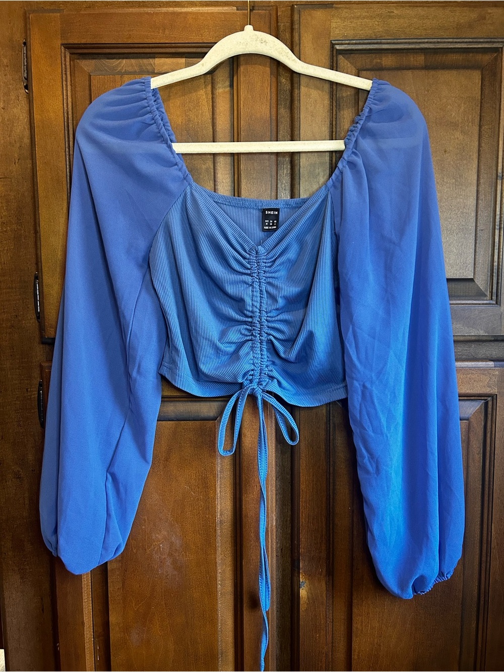 SHEIN Chiquease Sweetheart Neck Drawstring Lantern Sleeve Crop Top M - Picture 4 of 11